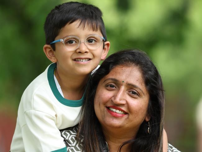 COVER STORY FOR  V WEEKEND. World first gene therapy eyes. Krisshiv had this treatment and it saved his sight. One of the first Victorians to receive the treatment at the Eye and Eat Hospital. Krisshiv with his mother Bhav.                  Picture: David Caird