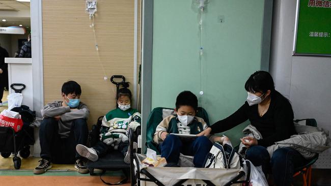 Children receiving drips in the hospital hallways. Picture: AFP