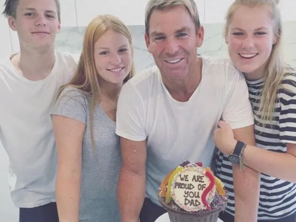 Shane Warne with children Jackson, Summer and Brooke.