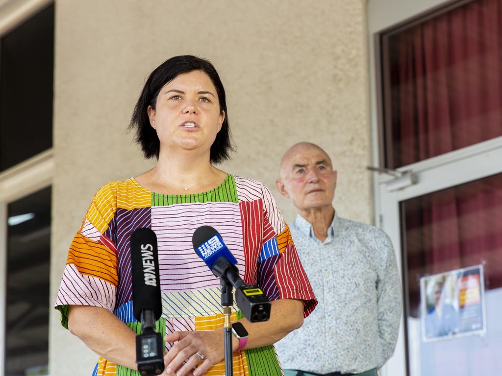 Health Minister Natasha Fyles speaking at a press conference on Monday morning. Picture: Floss Adams.