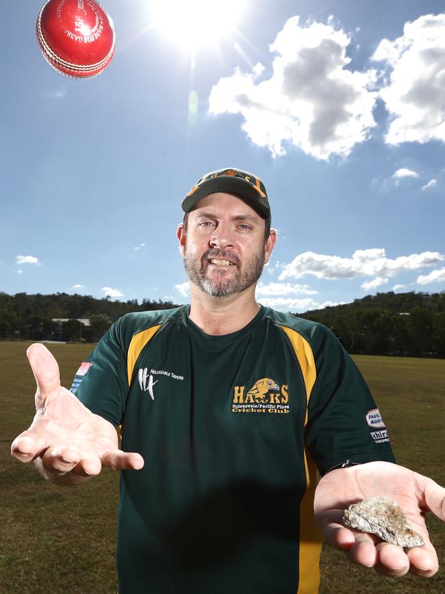 Simon Vanderkruik kept the ball and a souvenir from the concrete pitch at Pacific Pines High, before it was demolished. Photograph : Jason O'Brien