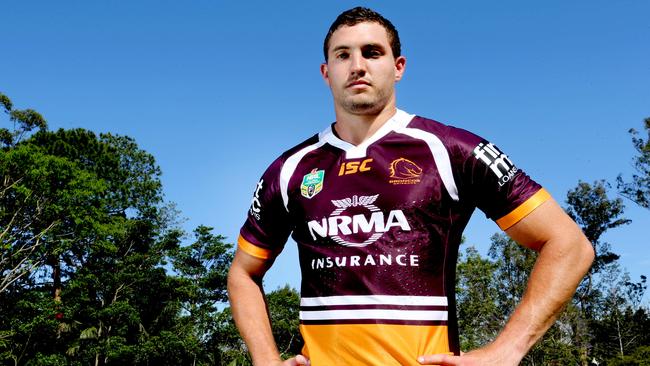 Corey Oates wearing Brisbane’s 2017 jersey. Picture: Tara Croser.