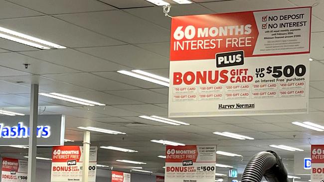 ASIC alleges that from January 2020 to August 2021 advertisements promoting ‘no deposit’, ‘interest free’ payment methods over a specified term for purchases at Harvey Norman were misleading. Picture: Dean Martin