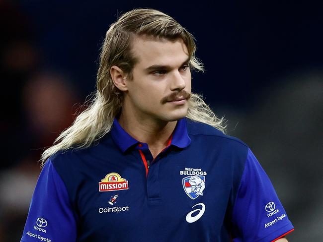 MELBOURNE, AUSTRALIA – APRIL 12: Bailey Smith of the Bulldogs gives the thumbs up during the 2024 AFL Round 05 match between the Western Bulldogs and the Essendon Bombers at Marvel Stadium on April 12, 2024 in Melbourne, Australia. (Photo by Michael Willson/AFL Photos via Getty Images)