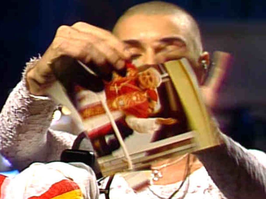 Sinead O'Connor tore up a photo of the Pope on Saturday Night Live in 1992, causing widespread protest in the US. Picture: Supplied