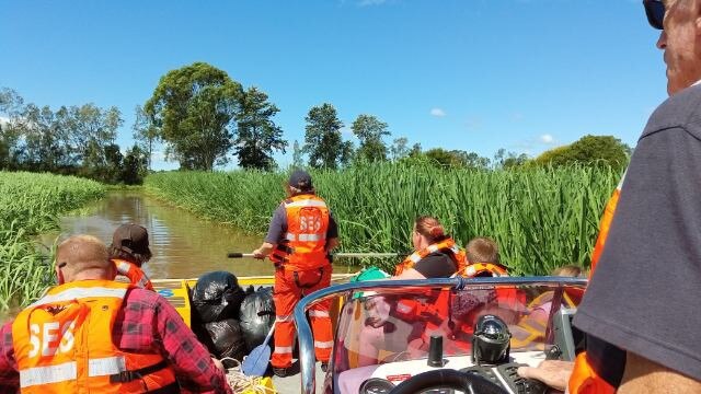 Members of the Corindi-Woolgoolga State Emergency Service Unit put their hand up to help their Grafton colleagues during the recent floods in Grafton. The team was tasked to evacuate a family from a property near Lawrence. The location of the house was some 500 m from the river in cane growing fields.