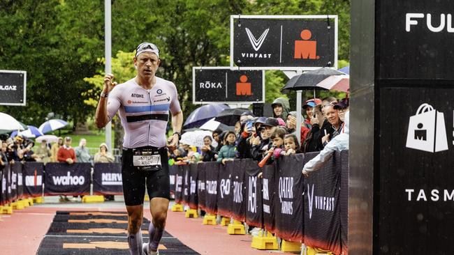 Australian triathlete Mitch Kibby comes second in the Ironman 70.3 Tasmania in Hobart on Sunday 4th February 2024. Picture: Linda Higginson