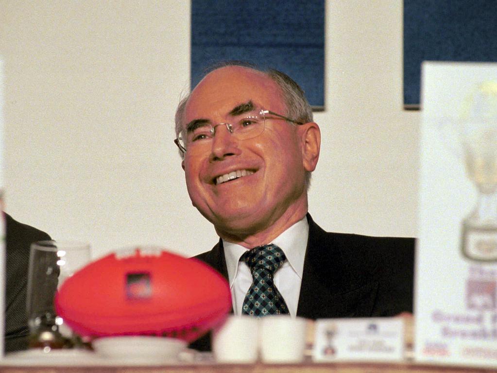 A rugby union and league man at heart, Prime Minister John Howard was often spotted at AFL matches through his 11-year tenure in the top job. Picture: Rob Leeson/News Corp Australia