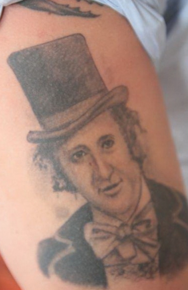 Adriano Zumbo's tattoo of Willy Wonka. Picture: Supplied