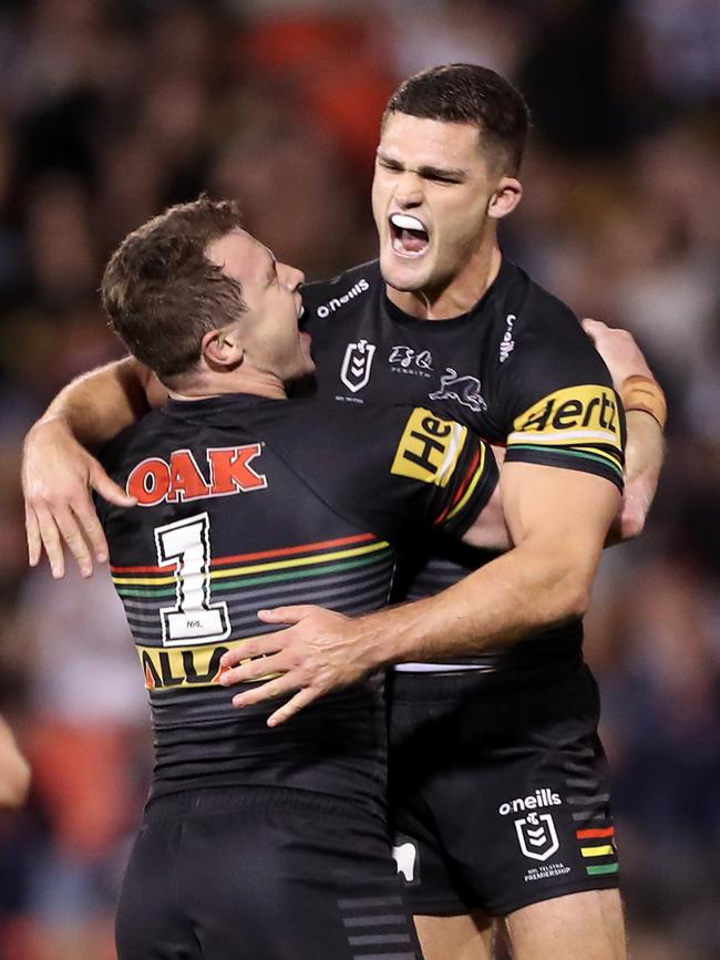 Nathan Cleary celebrates after kicking the decisive field goal