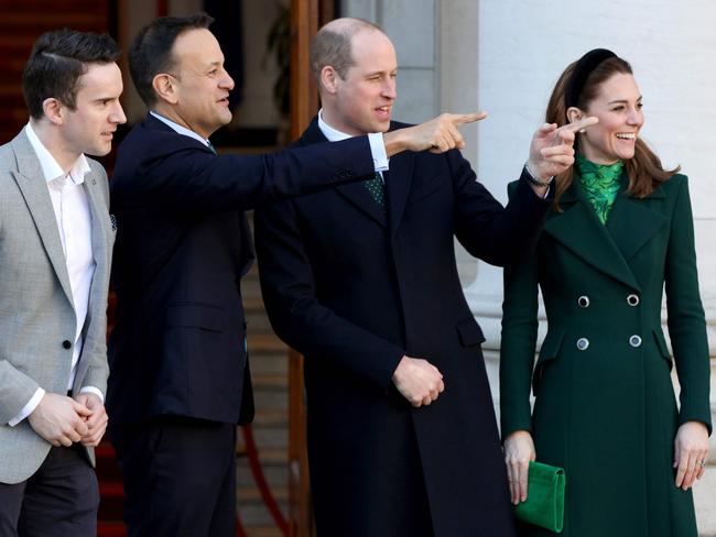 Ireland's Prime Minister Leo Varadkar (second from left), with his partner Matthew Barrett (far left), Prince William and Kate Middleton. Picture: AFP