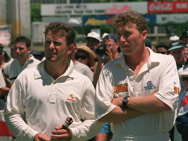 Australia captain Mark Taylor and England counterpart Mike Atherton during the 1995 Ashes. Mandatory Credit: Ben Radfo