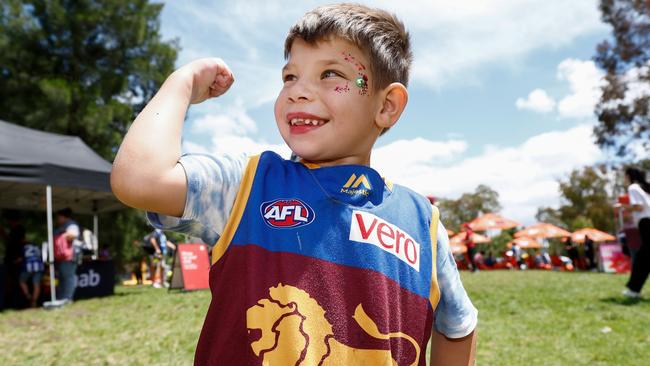 A young Brisbane fan is ready for the big game. Picture: Getty Images