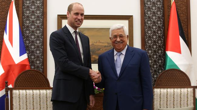 Prince William meets with the Palestinian president Mahmud Abbas in the West Bank city of Ramallah in 2018. Picture; AFP.