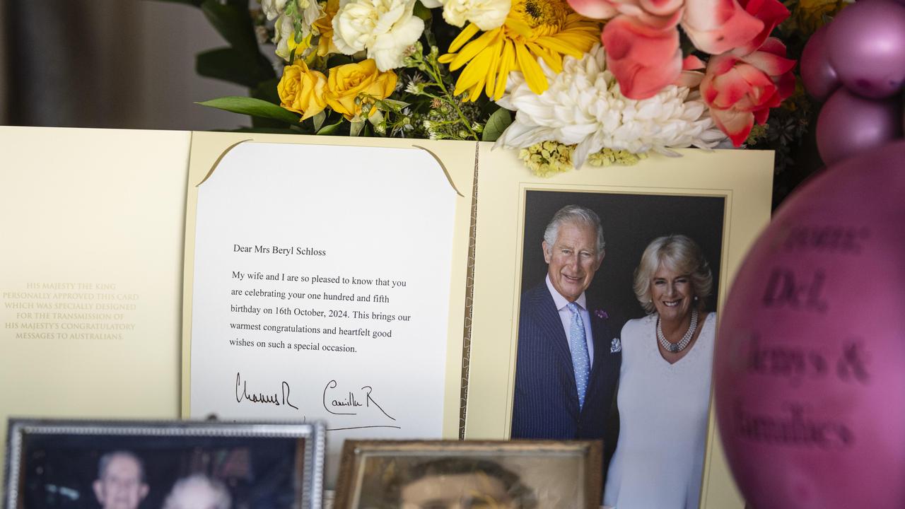 Beryl Schloss displays her letter of congratulations from King Charles as she celebrates her 105th birthday, Tuesday, October 22, 2024. Picture: Kevin Farmer