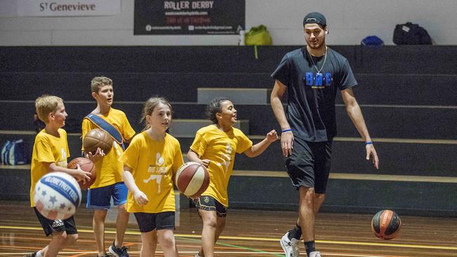 Brisbane Bullets player, Tyrell Harrison at the basketball school holiday camp being hosted by the North Gold Coast Seahawks. Picture: Jerad Williams