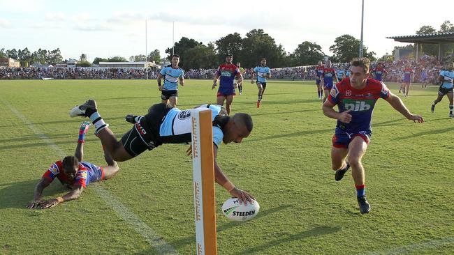 Sione Katoa got airborn to score a cracker of a try. Picture: Getty