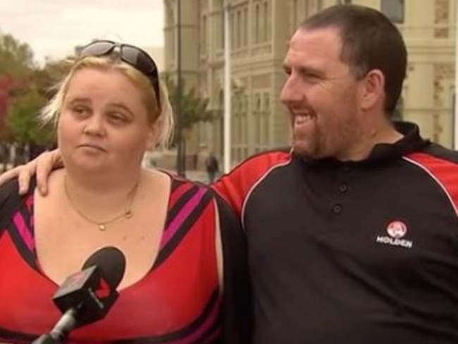 Port Adelaide supporter Maxine Pratt with her partner, Kevin Edwards.