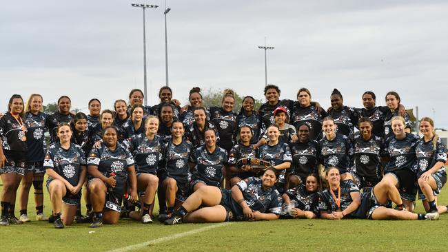 The Territory and Indigenous All Stars after the 2023 Deadly Cup Carnival women’s match. Picture: Pema Tamang Pakhrin