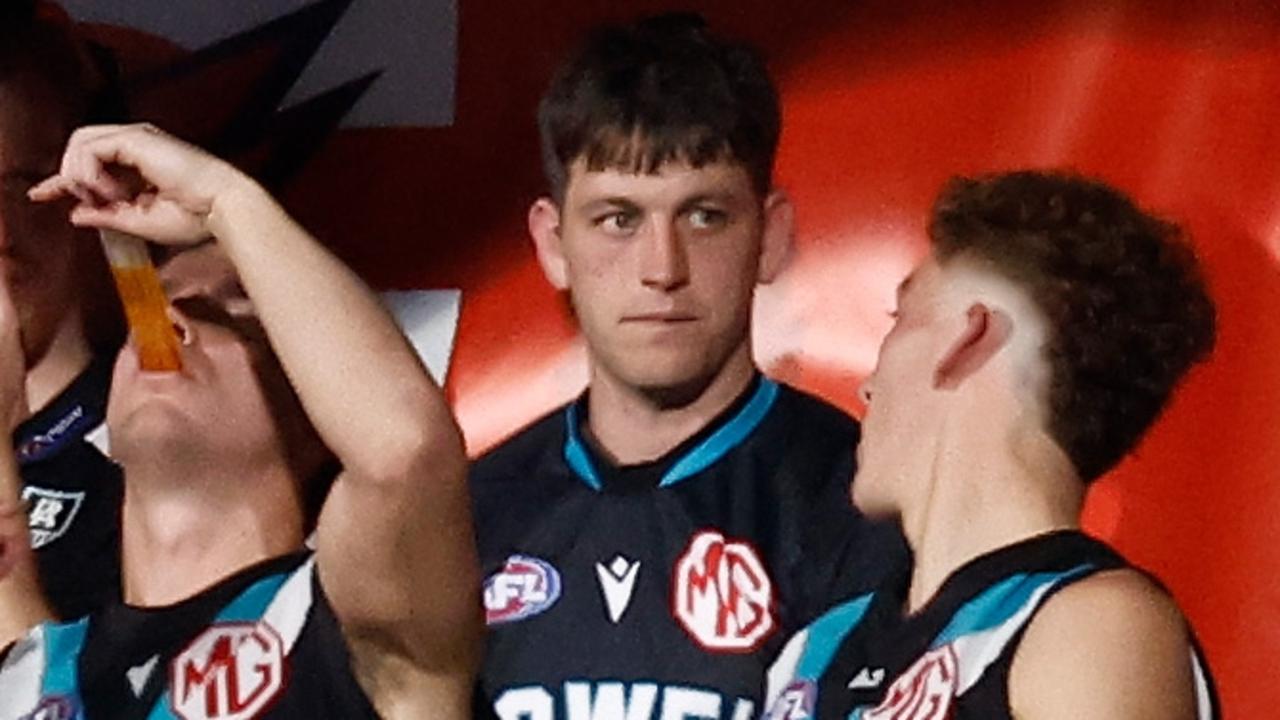 Zak Butters was subbed out at halftime of Port Adelaide’s qualifying final loss but is set to play through the pain of sore ribs on Friday night. Picture: Michael Willson / Getty Images