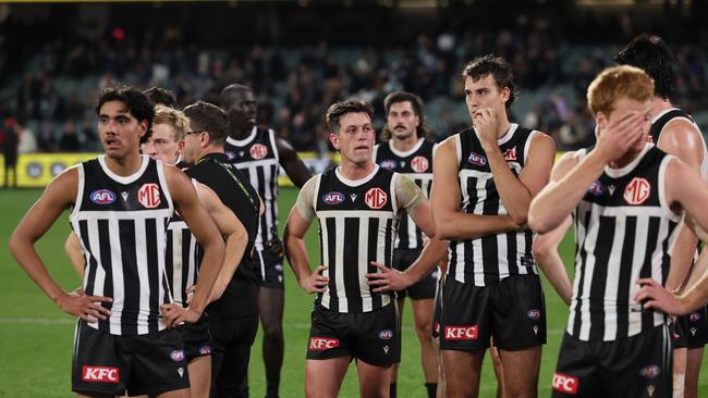 ADELAIDE, AUSTRALIA - MAY 10: The Power after tehir loss during the 2025 AFL Round 09 match between the Port Adelaide Power and the Adelaide Crows at Adelaide Oval on May 10, 2025 in Adelaide, Australia. (Photo by James Elsby/AFL Photos via Getty Images)