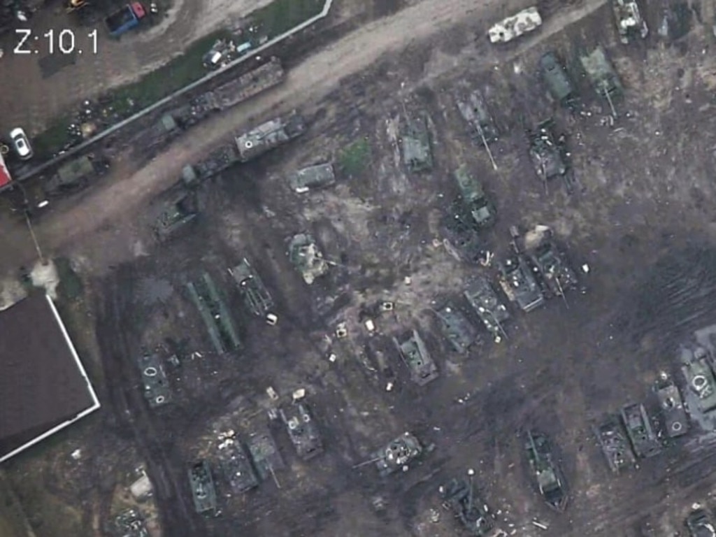 Spy drones have found a massive 'tank graveyard' ten miles inside Russia.