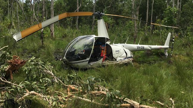 Helibrook’s destroyed Robinson R44 at the King River crash site. Photo: ATSB