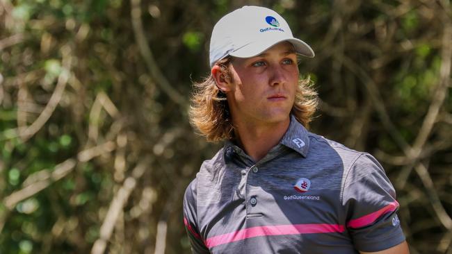 Queensland amateur Louis Dobbelaar in action at the Queensland Open at Pelican Waters at Caloundra. Photo: Kirsty Wrice, Golf Australia