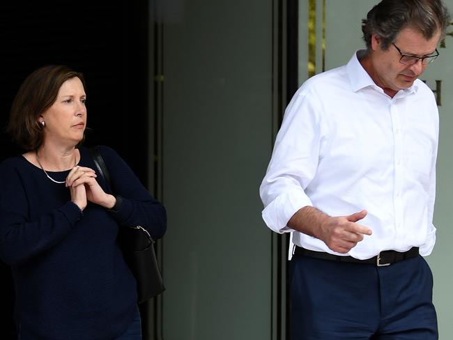 Margot Diviny (left) and Anthony Ludlow leave the Downing Centre court in Sydney. Picture: NCA NewsWire/Joel Carrett