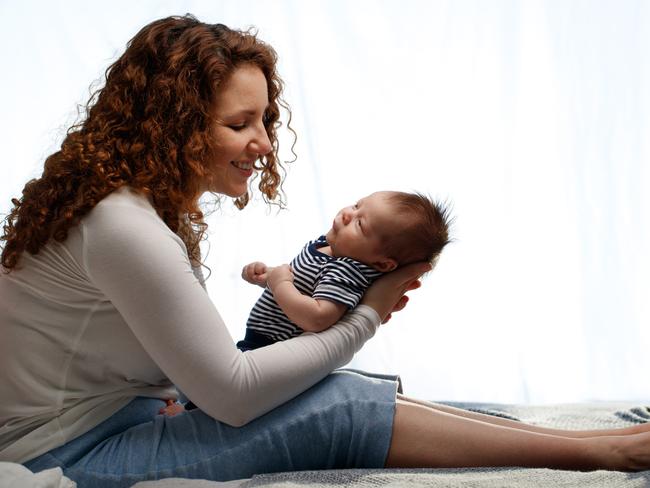 Jess Galletly with her 5-week-old son Jackson. Picture Matt Turner