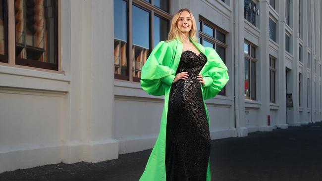 Caitlin Watson wearing an outfit by designer Celyna Ziolkowski of label Ziolkowski ahead of the festival. Preview to the Tasmanian Fashion Festival. Picture: Nikki Davis-Jones