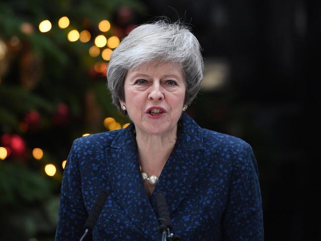 LONDON, ENGLAND - DECEMBER 12:  Prime Minister Theresa May makes a statement in Downing Street after it was announced that she will face a vote of no confidence, to take place tonight, on December 12, 2018 in London, England. Sir Graham Brady, the chairman of the 1922 Committee, has received the necessary 48 letters (15% of the parliamentary party) from Conservative MP's that will trigger a vote of no confidence in the Prime Minister.  (Photo by Leon Neal/Getty Images)