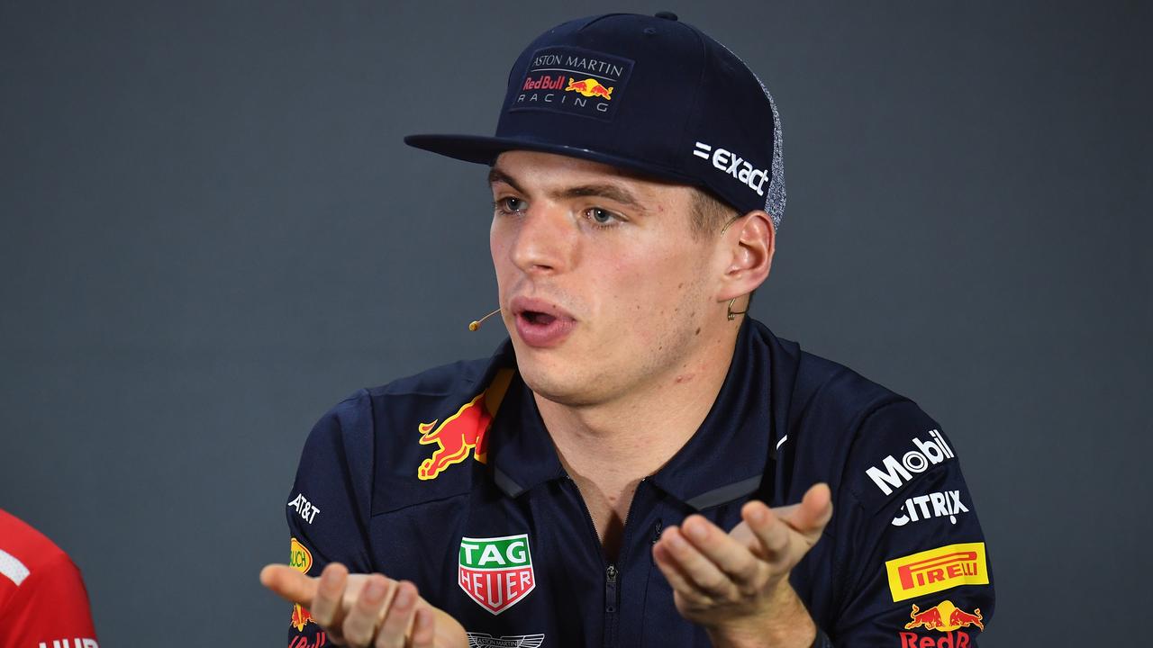 ABU DHABI, UNITED ARAB EMIRATES - NOVEMBER 22: Max Verstappen of Netherlands and Red Bull Racing talks in the Drivers Press Conference during previews ahead of the Abu Dhabi Formula One Grand Prix at Yas Marina Circuit on November 22, 2018 in Abu Dhabi, United Arab Emirates. (Photo by Clive Mason/Getty Images)
