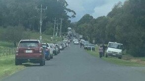 A large crowd gathered at a Colac GP clinic on Wednesday.