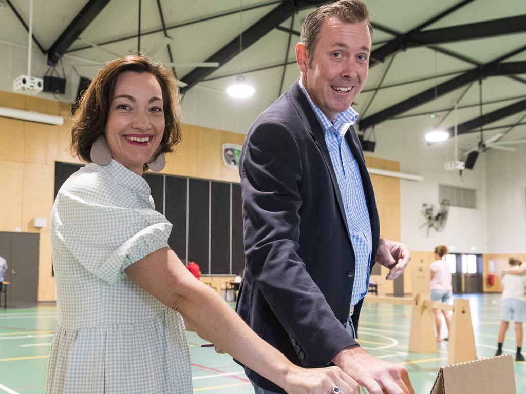 Groom LNP candidate Garth Hamilton and his wife Louise Hamilton cast their vote in the by-election at Wilsonton State High School today. Picture: Kevin Farmer