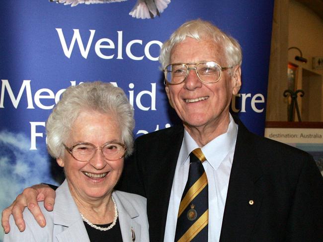 Dr James Wright and wife Noreen Knight at the Marriott Resort in Surfers paradise in 2005. Picture: David Clark