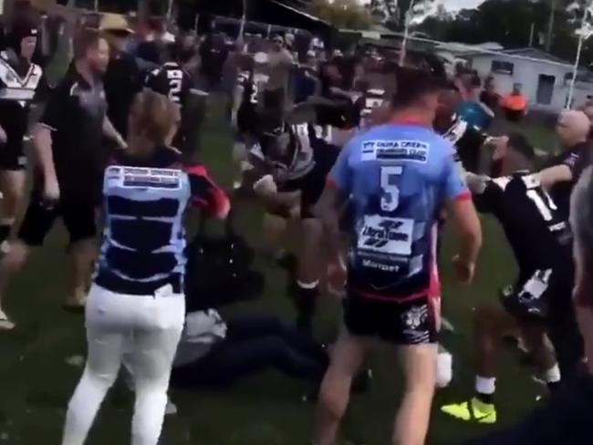 Stills from video shown in court of the brawl between Dora Creek and West Wallsend players.