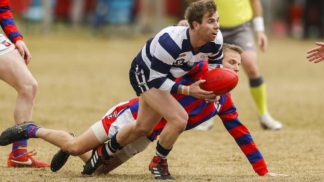 Chelsea’s Josh Tripcony takes possession of the ball against Rye on Saturday. Picture: Valeriu Campan