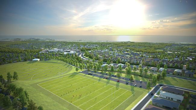 Artist impressions of Ingleside's new neighbourhood, with new sporting facilities and more than 3000 homes.