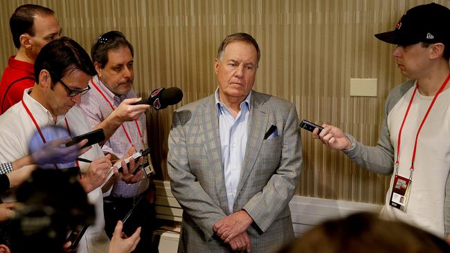 New England Patriots head coach Bill Belichick relishing media duties during coaches day. Picture: AP Photo/Matt York. 