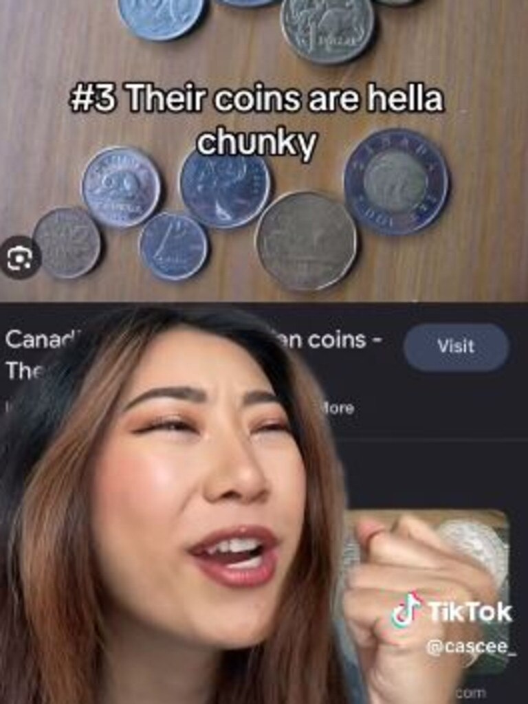 She couldn’t believe how chunky Aussie coins are and how they varied they are in size. Picture: TikTok/cascee_