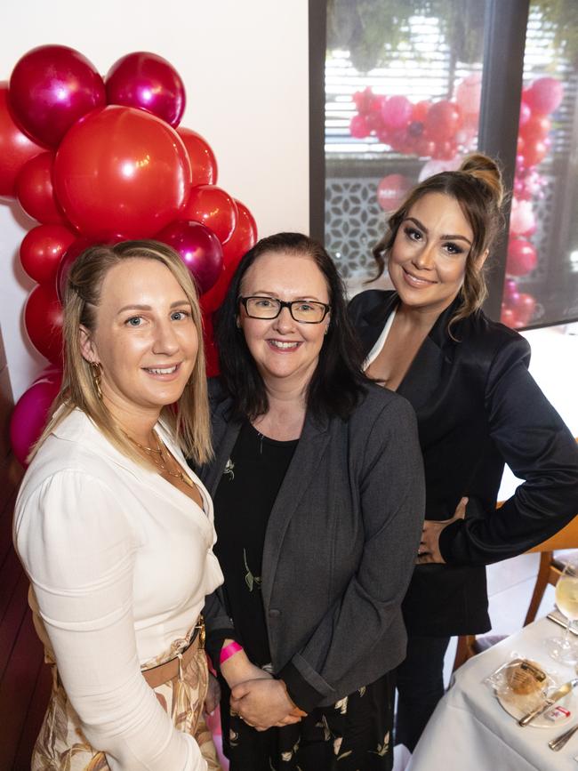 At Fitzy's Colour of Change luncheon are (from left) Rebekah Clayton, Tess Woodall and Cat Ardi raising funds for local breast cancer support, Thursday, May 26, 2022. Picture: Kevin Farmer