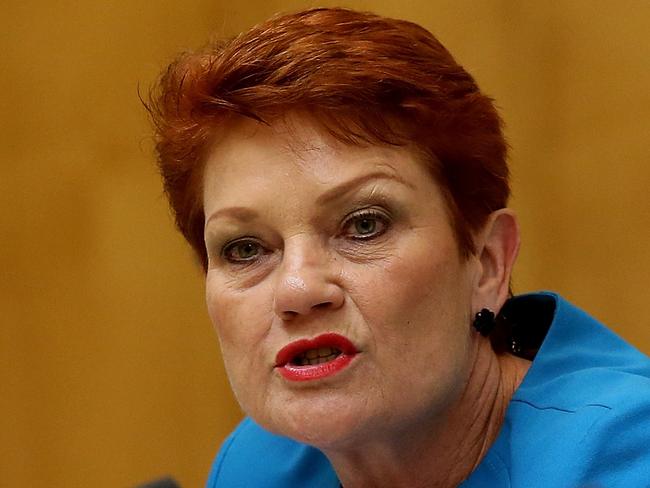 Senator Pauline Hanson asking questions at a Senate Estimates committee at Parliament House in Canberra. Picture Kym Smith