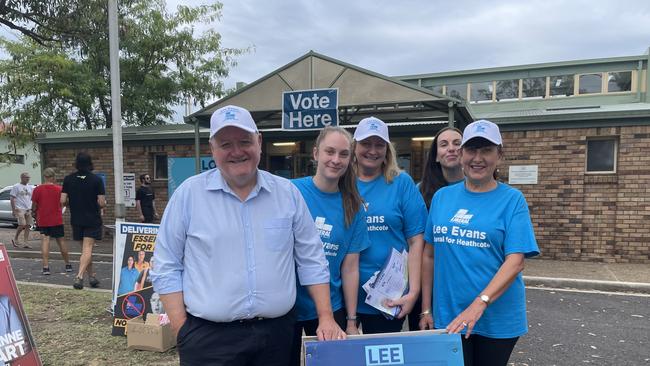 Heathcote, NSW election: incumbent Lee Evans (left) with volunteers in Loftus. Picture: Alexi Demetriadi