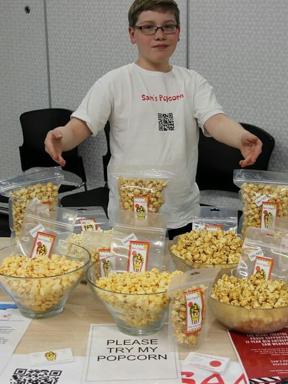 Sam Weaver started Sam’s Popcorn when he was still in primary school. Picture: Supplied