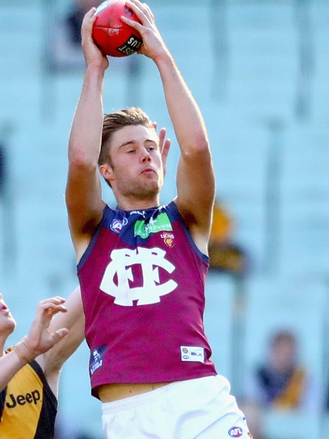 Josh Schache marks against Richmond.