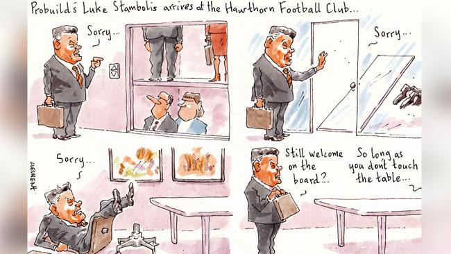 Will the multibillion-dollar collapse of Probuild be a blessing or a curse for Hawthorn? Illustration: Rod Clement.