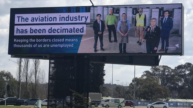 Canberra Airport has erected billboards ahead of Friday's national cabinet meeting, in the hope of increasing pressure on state and federal governments to reopen borders.