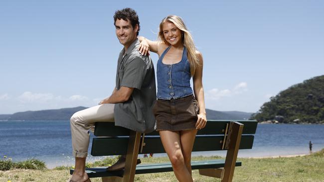 Pictured at on set at Palm Beach in Sydney are Home and Away newcomers Ryan Bown and Sophea Pennington. Picture: Richard Dobson