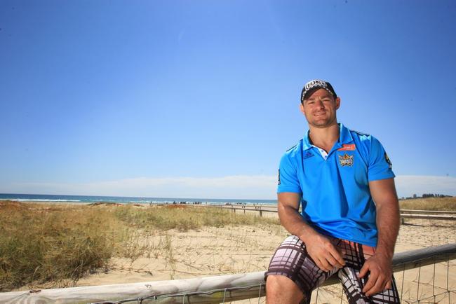 Mark Minichiello on the beach at North Kirra. . Picture: Blainey Woodham